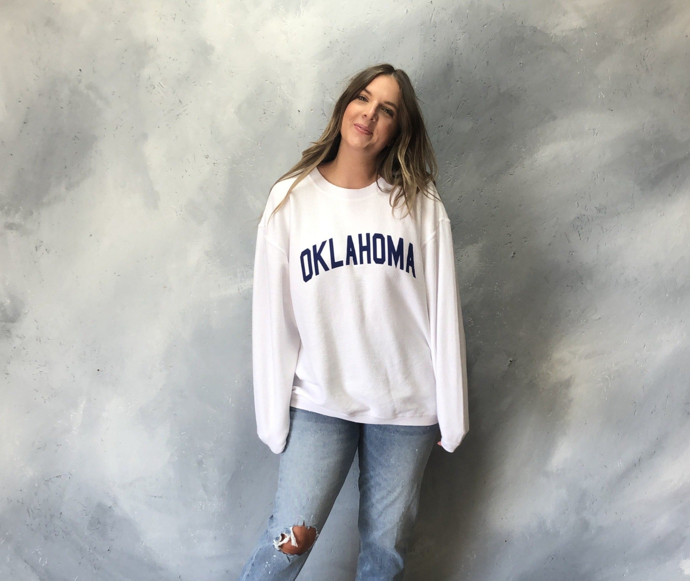 Here For The Cowboys White Corded Graphic Sweatshirt