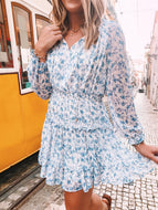 skies are blue: sweet floral mini dress - white/cobalt