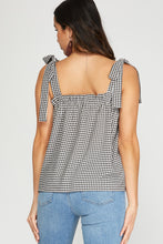 Load image into Gallery viewer, sleeveless gingham top with shoulder ties - black/white
