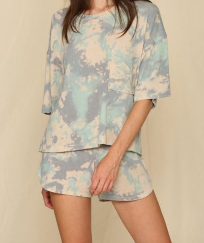 two piece top and short lounge set - tie dye