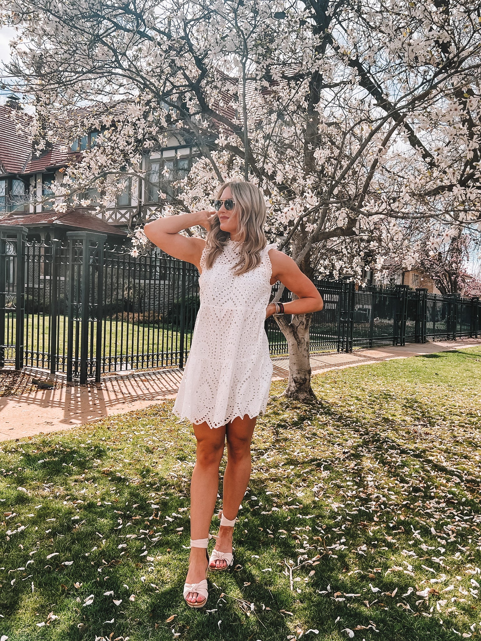 Blue Lace Dress White Heels