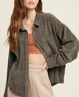 shacket: corduroy front one pocket shirt - charcoal