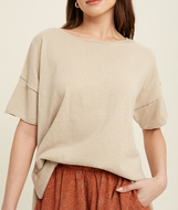 oversized drop shoulder knit top - champagne