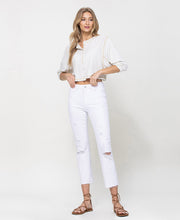 Load image into Gallery viewer, flying monkey: high rise clean cut and fray hem detail crop straight jean - optic white
