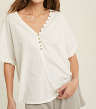 Load image into Gallery viewer, button front v-neck short sleeve top - ivory
