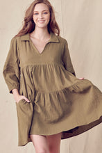 Load image into Gallery viewer, cotton shirt mini dress - ash olive
