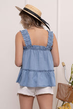 Load image into Gallery viewer, ruched ruffle strap tank top - chambray
