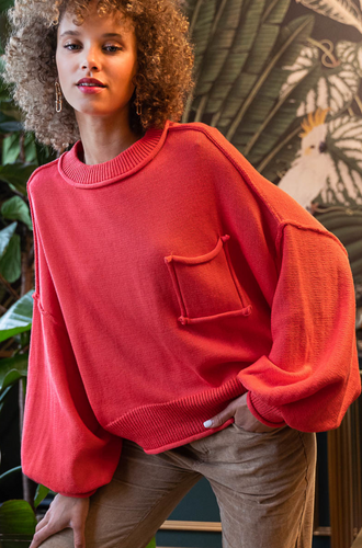 rolling edge detail sweater - candy apple